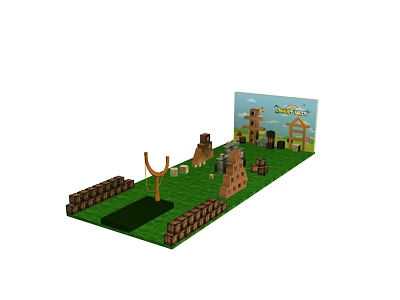 Playground Equipment 3D Model with Dino Park Castle Structure Swing Fence and Green Lawn 3d model
