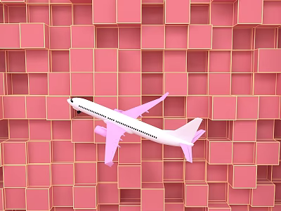 Swing Door Design With Pink Square Background And White Airplane 3d model