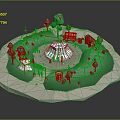 Cartoon Circus Scene With Circular Layout Colorful Tents Central Big Top And Green Trees