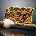 Traditional Intricately Decorated Conch Shell With Golden Dragon And Blue Gemstones