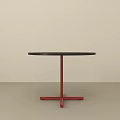 Modern Black Round Side Table With Red Cross Base Minimalist Design 3d model