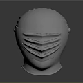 Shiny Medieval Metal Helmet With Striped Face Guard And Protective Armor Design