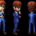 Game Movie Character 3D Model Orange Hair Blue Eyes Blue Suit Thinking Pose Multiple Angles