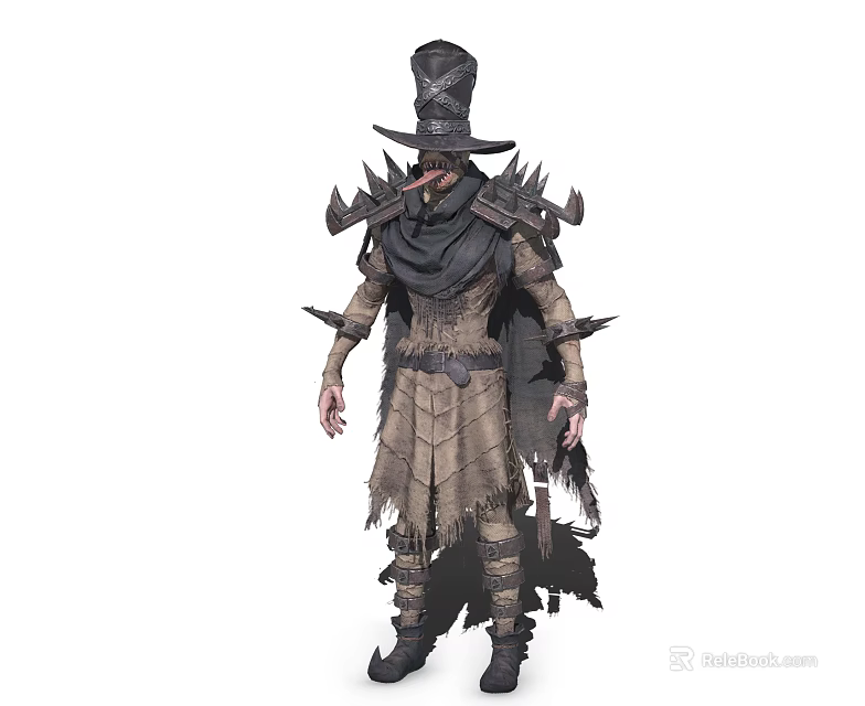 Mysterious Character Wearing Spiked Clothing Tall Hat Pointed Nose And Tattered Cloak 3d model 