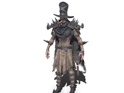 Mysterious Character Wearing Spiked Clothing Tall Hat Pointed Nose And Tattered Cloak 3d model