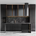 Modern Kitchen Interior Featuring Dark Cabinets Glass Doors And Marble Countertop
