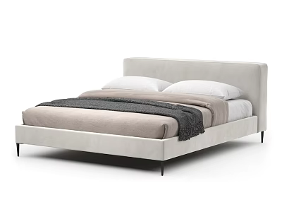 Modern Light Colored Double Bed With Upholstered Headboard And Black Legs 3d model