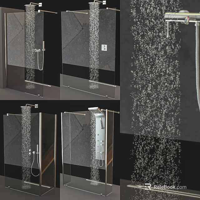 Modern Shower Head With Rainfall Water Flow And Glass Enclosure Design 3d model 