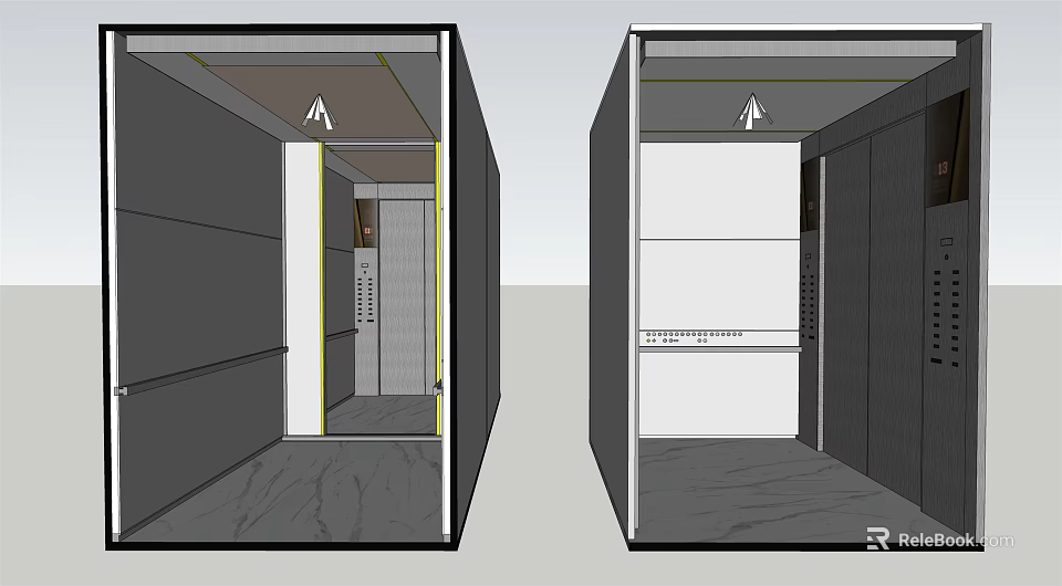 Modern Elevator Interior Structure With Metal Doors And Detailed Layout View 3d model 