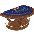 Elegant Wooden Entertainment Table With Blue Poker Layout And Metal Accents