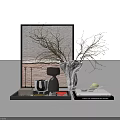 Modern Decorative Ornament Set With Tray White Vase Branches And Books