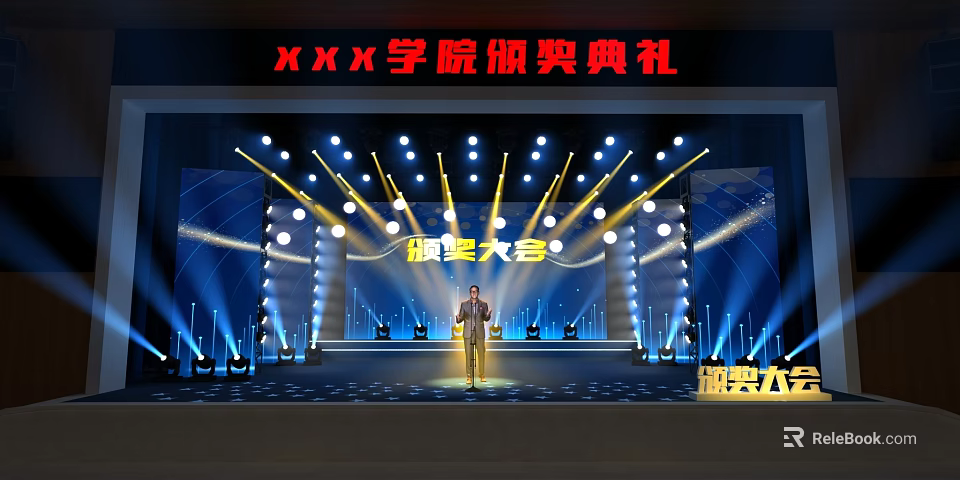 College Award Ceremony Stage With Person Standing And Bright Stage Lights 3d model 