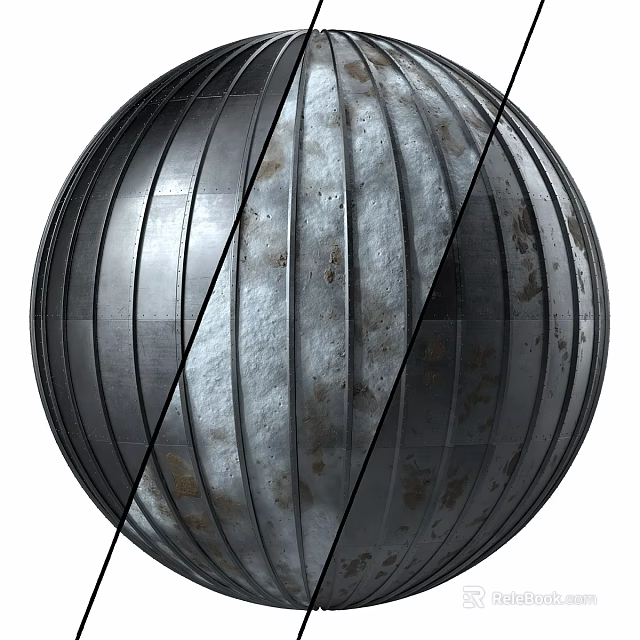 Metallic Sphere With Striped Design Textured Surface Divided Sections Worn Patches 3d model 