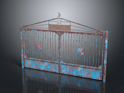 Rustic Iron Garden Gate With Blue Patina Star Decorations Double Doors And Number 2 3d model