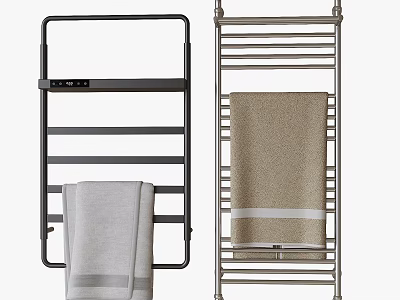 Modern Bathroom Accessories Including Metal Towel Racks And Soft Colored Towels 3d model