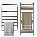 Modern Bathroom Accessories Including Metal Towel Racks And Soft Colored Towels