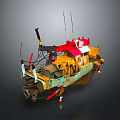 Vintage Wooden Boat With Colorful Mechanical Parts Antennas And Handcrafted Design