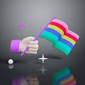 Purple Sleeved Hand Holding Rainbow Flag On Electronic Appliance With Star And Ball