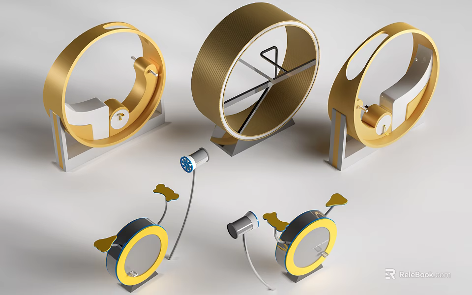 Modern Sports Training Equipment with Circular Gold Rings Adjustable Stands and Connecting Wires 3d model 