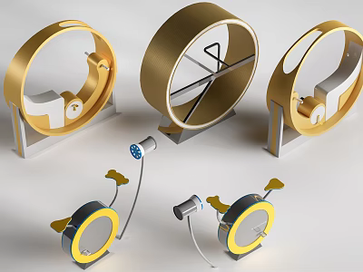 Modern Sports Training Equipment with Circular Gold Rings Adjustable Stands and Connecting Wires 3d model
