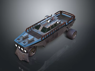 Futuristic Armored Car with Large Wheels Metallic Blue Exterior and Reinforced Roof Structure 3d model