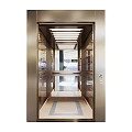 Modern Elevator Interior With Stainless Steel Walls Ceiling Lights And Patterned Carpet 3d model
