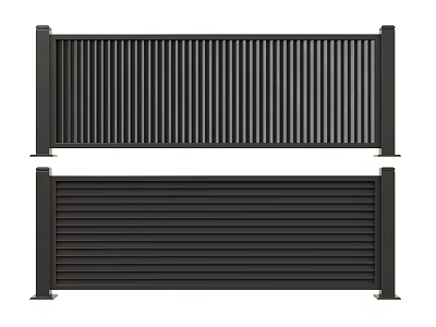 Two Modern Black Metal Fence Styles With Vertical And Horizontal Slats 3d model