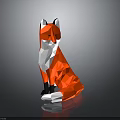 Red Fox Origami Model In Low Poly Style Sitting On Black Surface With Reflection