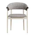 Stylish Modern Armchair Upholstered In Gray Fabric With Leather Armrests And Wooden Legs