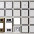 Various Modern Ceiling Panel Designs With Square Shapes Decorative Patterns And Ventilation Grilles 3d model