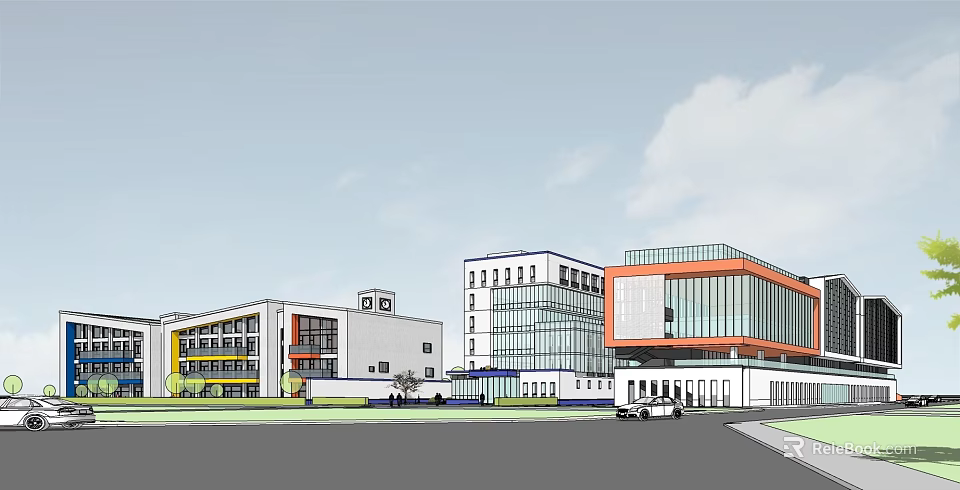 Modern Commercial Complex With Glass Facade And Multi Storey Contemporary Architecture 3d model