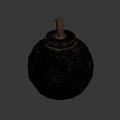 Single Black Bomb Weapon With Spiral Fuse Isolated On Dark Background