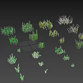 Varied Green Grass Collection with Different Shapes Sizes on Dark Blue Background
