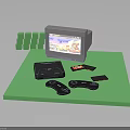 Retro Gaming Setup With Old TV Game Console Controllers Cartridges And Green Blocks