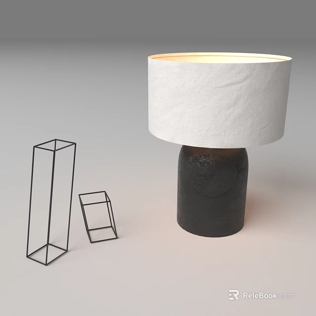 Modern Table Lamp With White Lampshade Dark Base And Geometric Frames 3d model