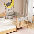 Wooden Children's Bed With Safety Guardrail Soft Pillows And Yellow Circular Wall Decor By Window