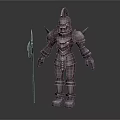 Medieval Armor Character Standing With Metallic Spear And Spiked Design 3d model