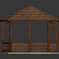 Wooden Hexagonal Gazebo With Brown Roof And Pillared Railing Outdoor Structure Design