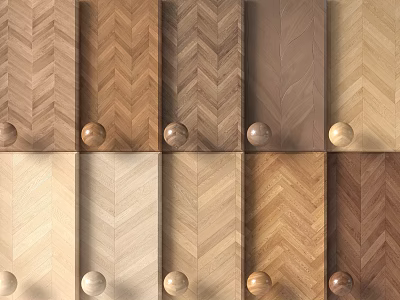 Various Wooden Flooring Samples With Herringbone And Straight Grain Patterns In Natural Colors 3d model