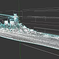 Detailed 3D Model of Warship with Turrets Upper Structure and Naval Equipment