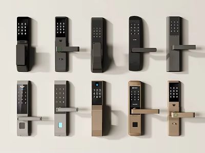 Modern Smart Door Handles In Various Styles With Digital Keypad And Multiple Colors 3d model