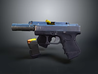 Modern Tactical Pistol with Black Grip Metal Barrel and Magazine Safety Indicator 3d model