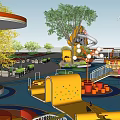 Colorful Outdoor Playground Activity Space With Slides Trees Seating And Play Structures