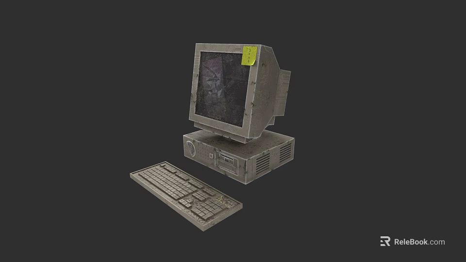 Vintage Retro Desktop Computer With CRT Monitor Keyboard And CPU Tower 3d model 