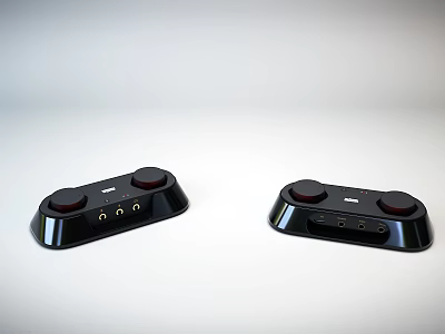 Pair of Modern Black Headphone Speakers with Control Buttons and Audio Ports 3d model