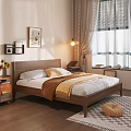 Wooden Double Bed In Modern Cozy Bedroom With White Sheets Nightstand And Sunflowers