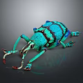 Green and Blue Patterned Beetle with Long Antennae and Detailed Legs on Dark Background