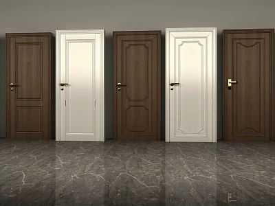 Various Styles of Hinged Doors in White and Wooden with Decorative Panels 3d model