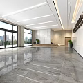 Modern Office Reception Desk Design With Spacious Lobby Marble Floor And Company Signage On Wall