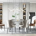Modern Dining Table Set With Geometric Pendant Lights Chairs And Abstract Artwork 3d model